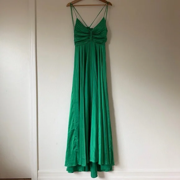 A.L.C. Aries Pleated Maxi Dress Green Elegant Size 6 Formal Wedding Guest Prom - Picture 2 of 16